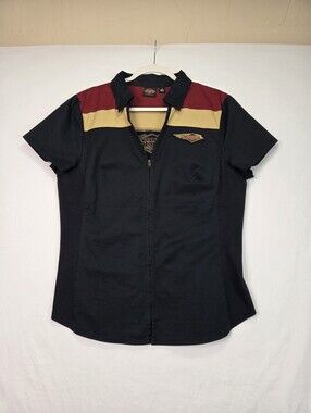 Harley-Davidson 120th Anniversary Women's Zip Front Shirt Black Red Gold XL